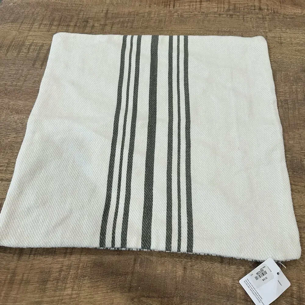 Pottery Barn Linen Throw Pillow Cover Square White Gray Striped Nautical 20 x 20